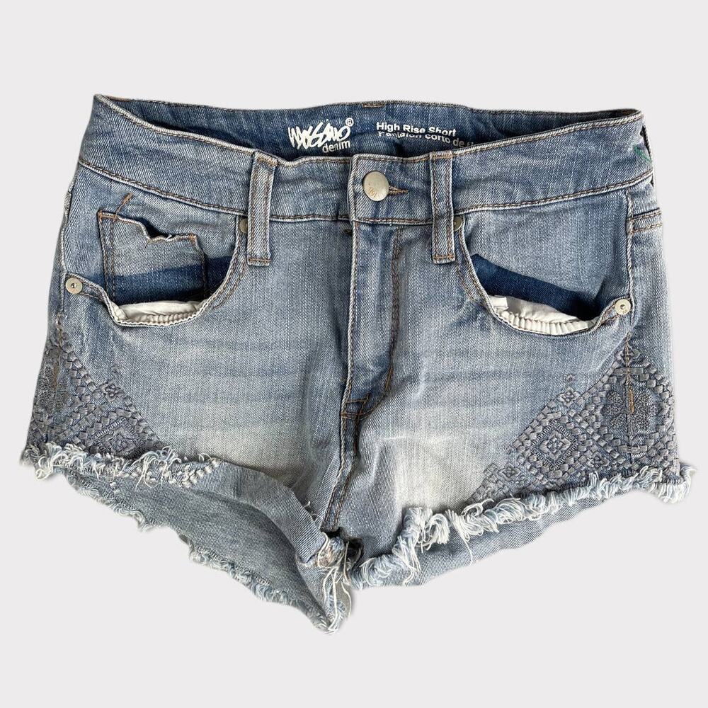 Mossimo High Rise Shorts 4 27 Blue Denim Jean Cut Off Pockets Zip Buttons